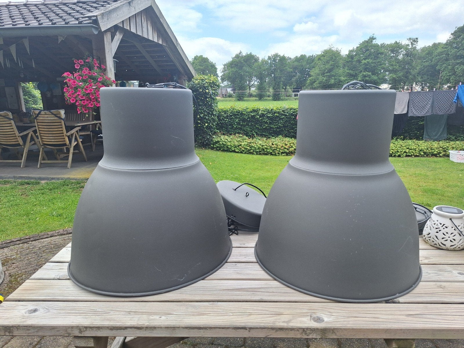 IKEA Hektar hanglampen (2 stuks) - Donkergrijs, Ophalen, Gebruikt, 50 tot 75 cm, Metaal