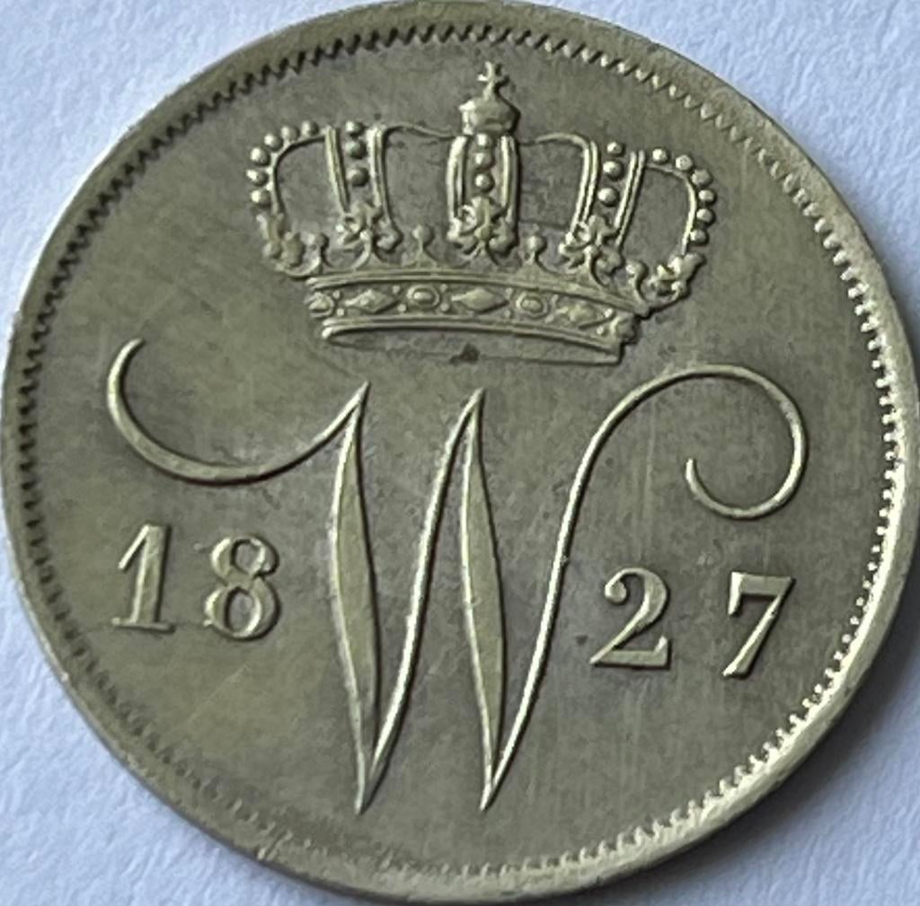 Schitterend dubbeltje 1827U, Zilver, Ophalen of Verzenden, 10 cent, Koning Willem I