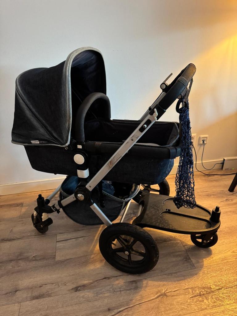 Bugaboo Cameleon 3 Denim 107 met meerijdplankje, Ophalen, Gebruikt, Bugaboo, Combiwagen