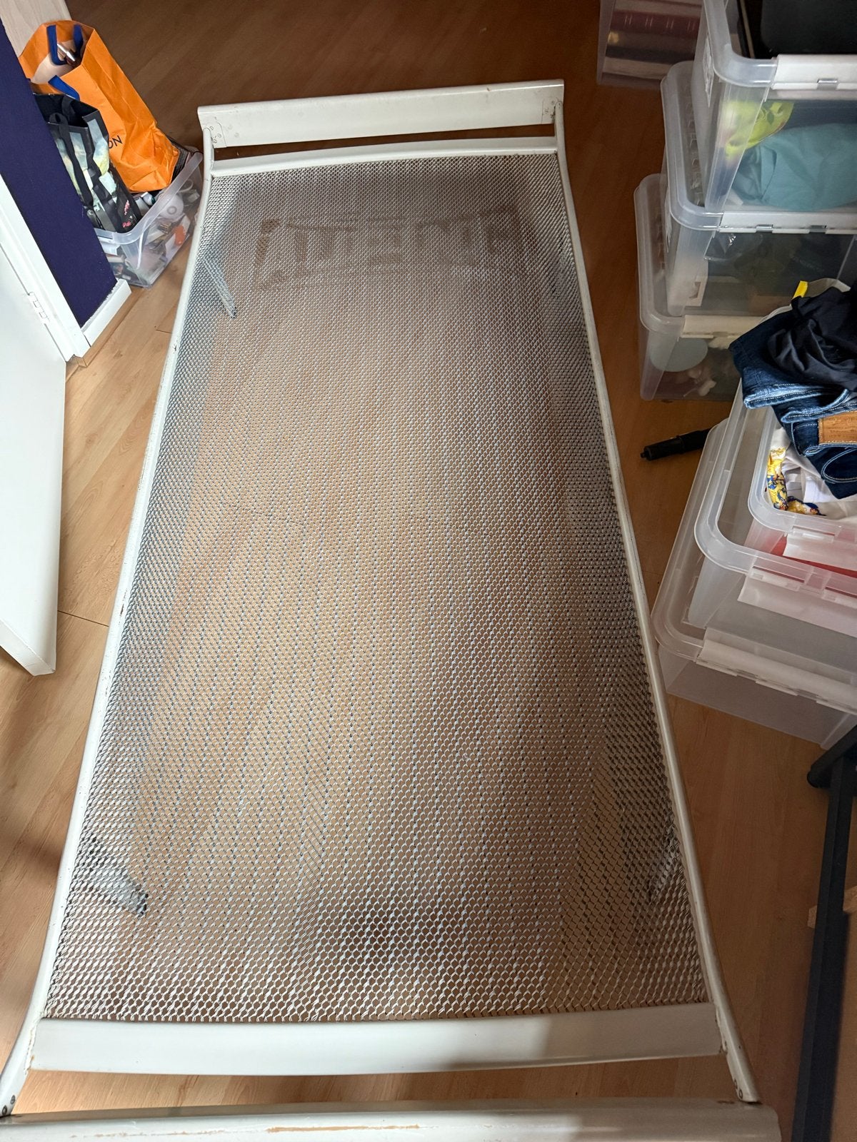 Kinderbed 80x200 cm - Wit metalen frame, Ophalen, Gebruikt, 70 tot 85 cm, Lattenbodem