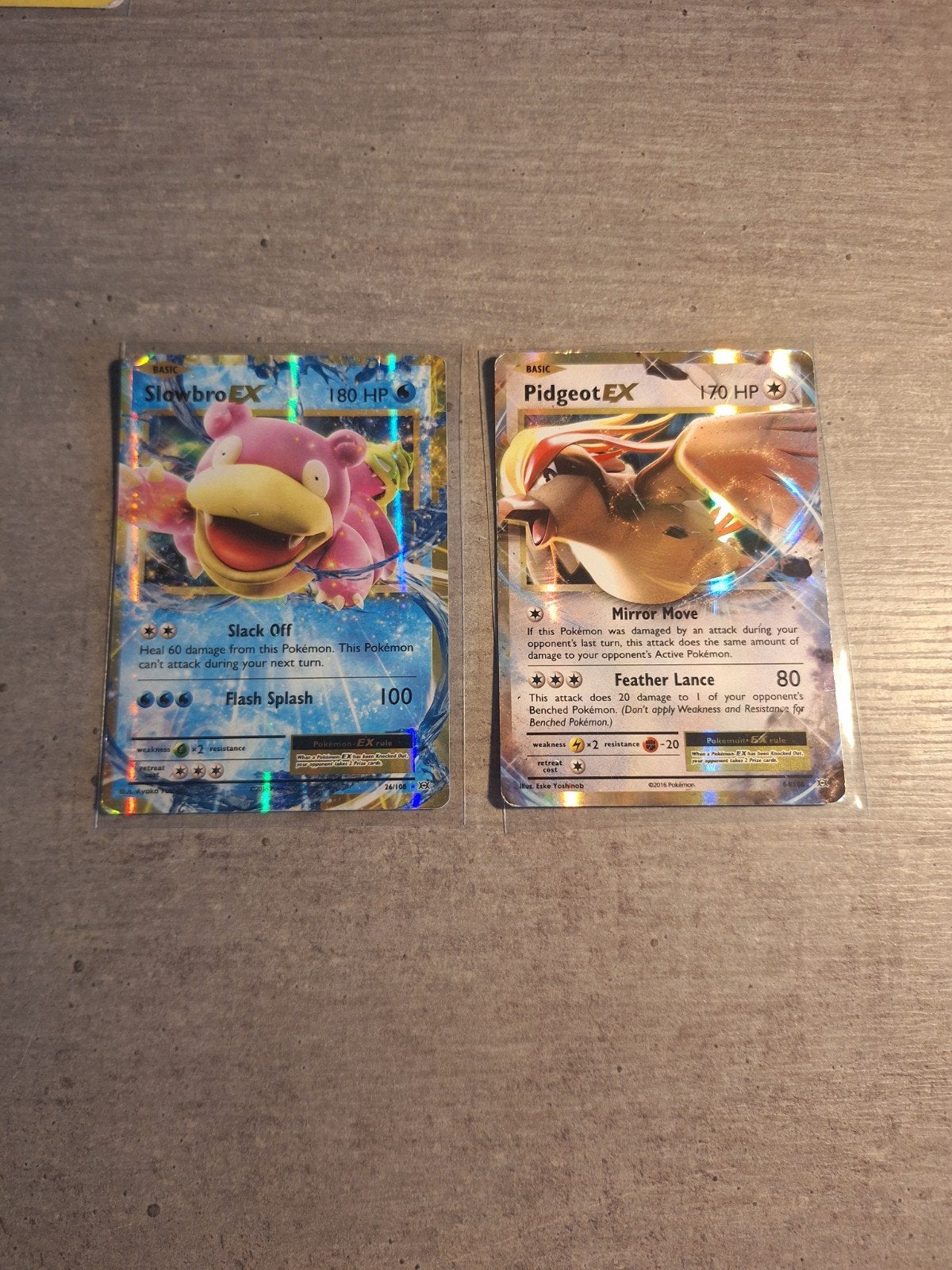 Pokémon kaarten: Slowbro EX en Pidgeot EX 2016, Ophalen of Verzenden, Zo goed als nieuw, Meerdere kaarten, Foil