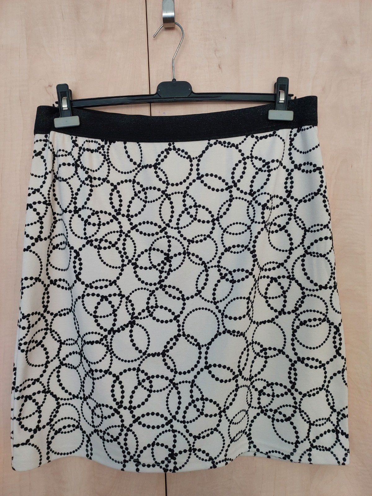Creme rok met zwarte cirkels en elastisch band. Maat 46, Kleding | Dames, Rokken, Beige, Maat 46/48 (XL) of groter, Ophalen of Verzenden