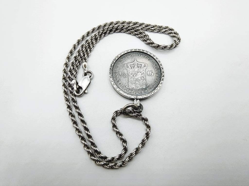 Zilveren slangenketting met halve gulden hanger, 43 cm, Info@zilverwebsite.nl, Verzenden, Zo goed als nieuw, Zilverwebsite.nl