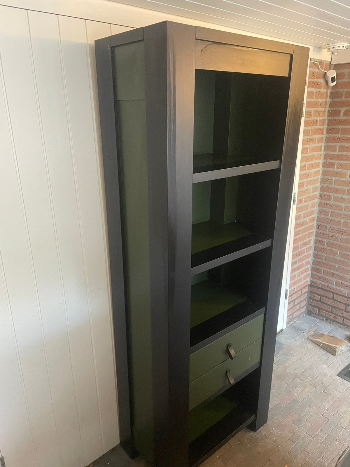 Boekenkast met Lades zwart/groen 210x79x45cm, Ophalen, Met plank(en), 200 cm of meer, Eikenhout