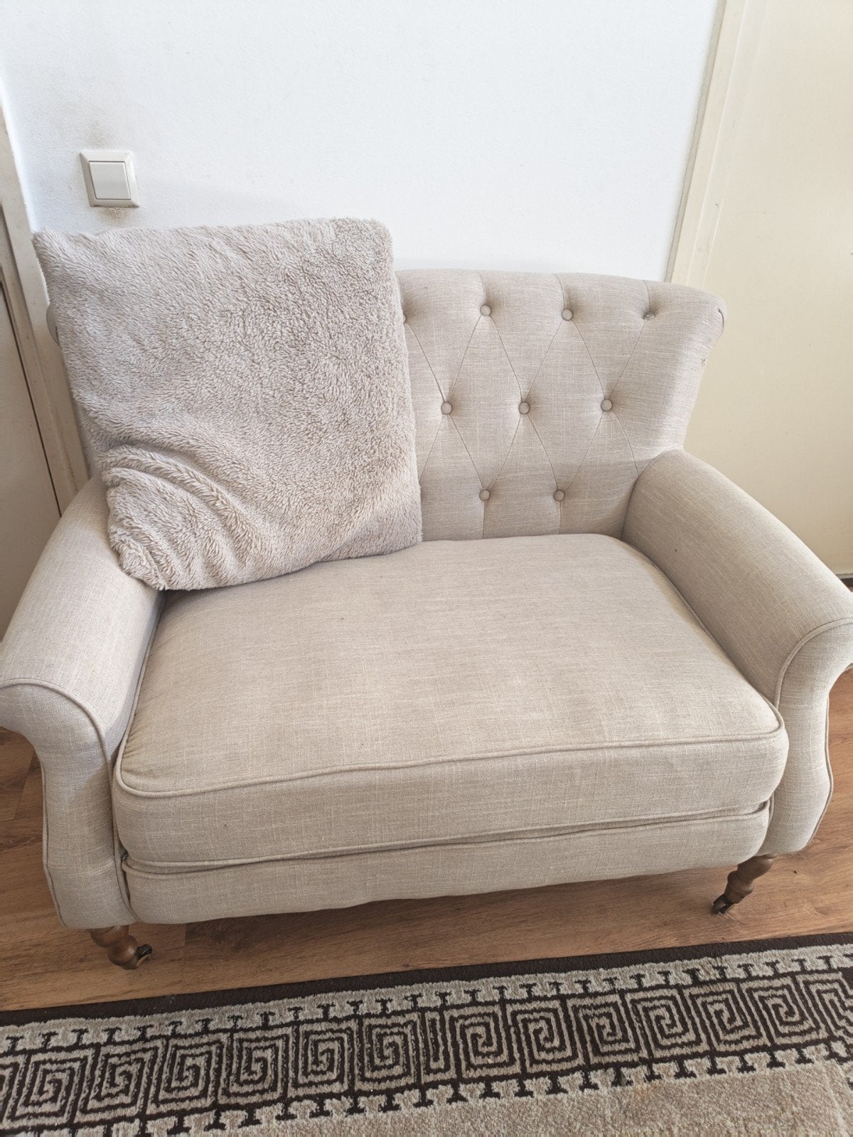 Riviera Maison tweepersoons bankstel met knoopdetails, Ophalen, Gebruikt, 150 tot 200 cm, Tweepersoons