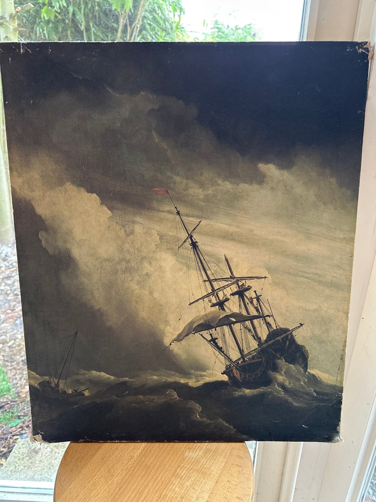 Maritiem Schilderij: Schip in Storm op Zee, Olieverf, Antiek en Kunst, Kunst | Schilderijen | Klassiek, Maritiem / water, Realistisch