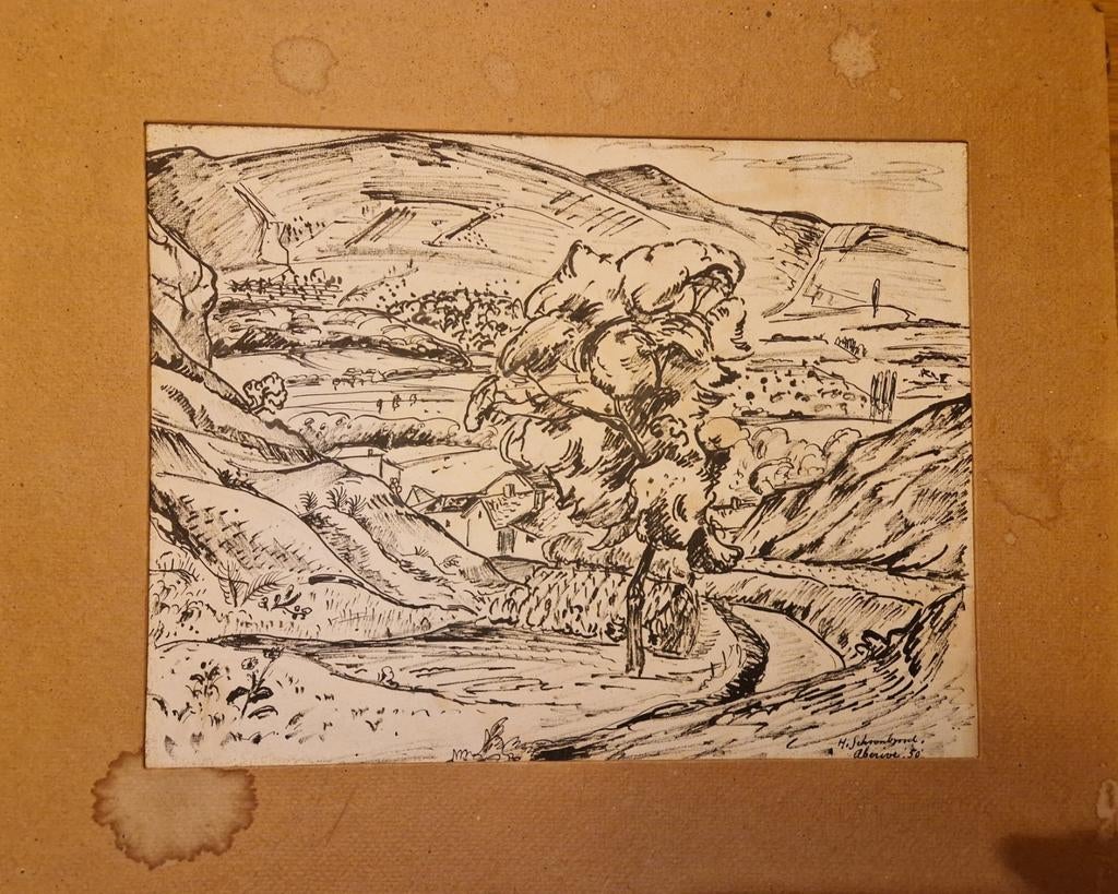 Pentekening Frans landschap Henri Schoonbrood 1950, Antiek en Kunst, Ophalen of Verzenden