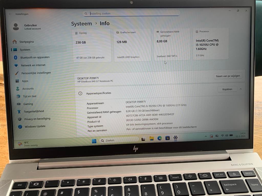 HP EliteBook 840 G7 - i5-10210U, 8GB RAM, 256GB SSD, 2 tot 3 Ghz, ., 8 GB, 14 inch