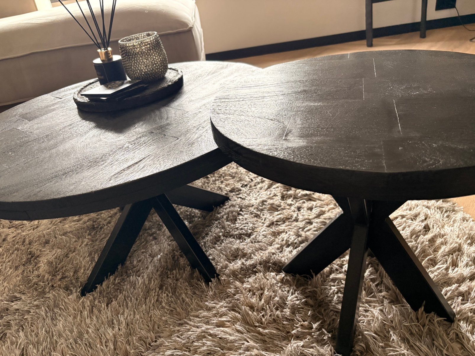 Set industriële salontafels, Ophalen of Verzenden, Zo goed als nieuw, Rond, 50 tot 100 cm