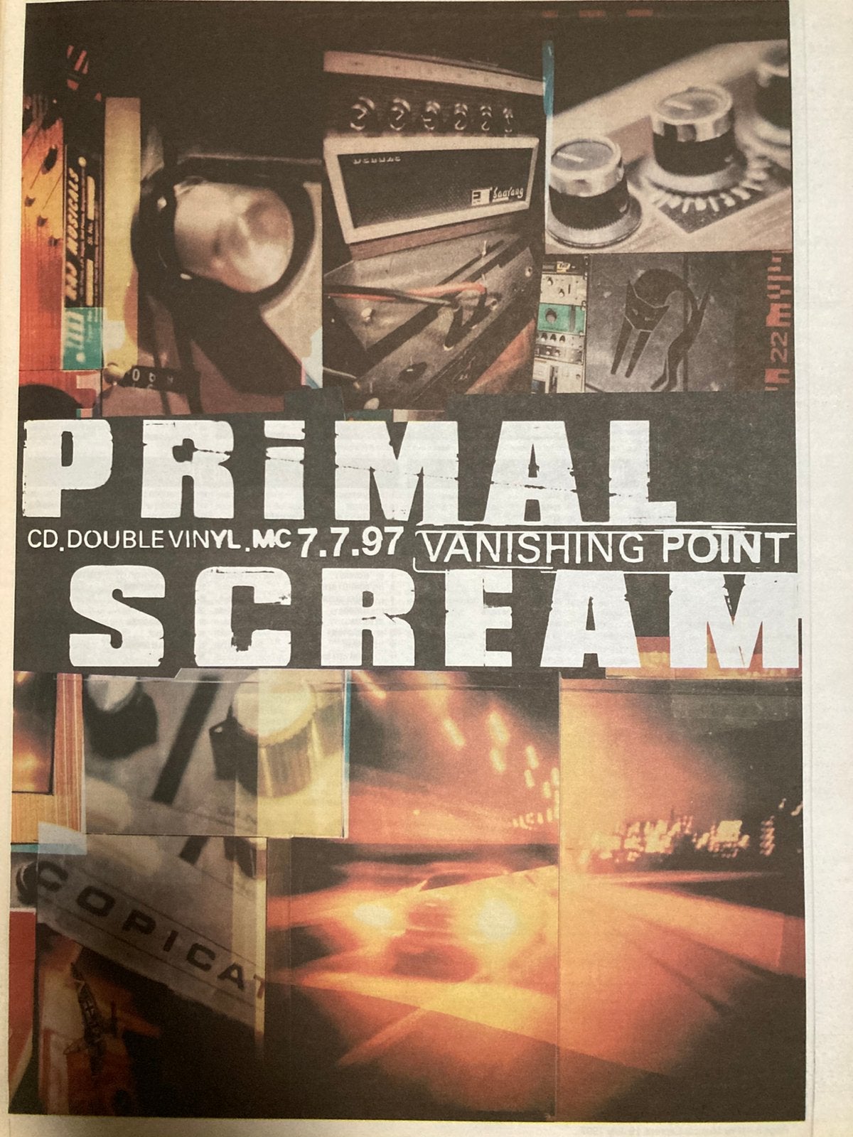 Paginagrote A3 advertentie PRIMAL SCREAM Vanishing Point rel, Ophalen of Verzenden, Zo goed als nieuw, A1 t/m A3