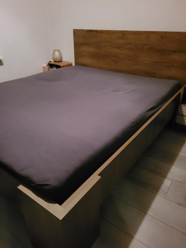 Scandinavisch Bed 160x200, Ophalen, Bruin, Tweepersoons, Scandinavisch