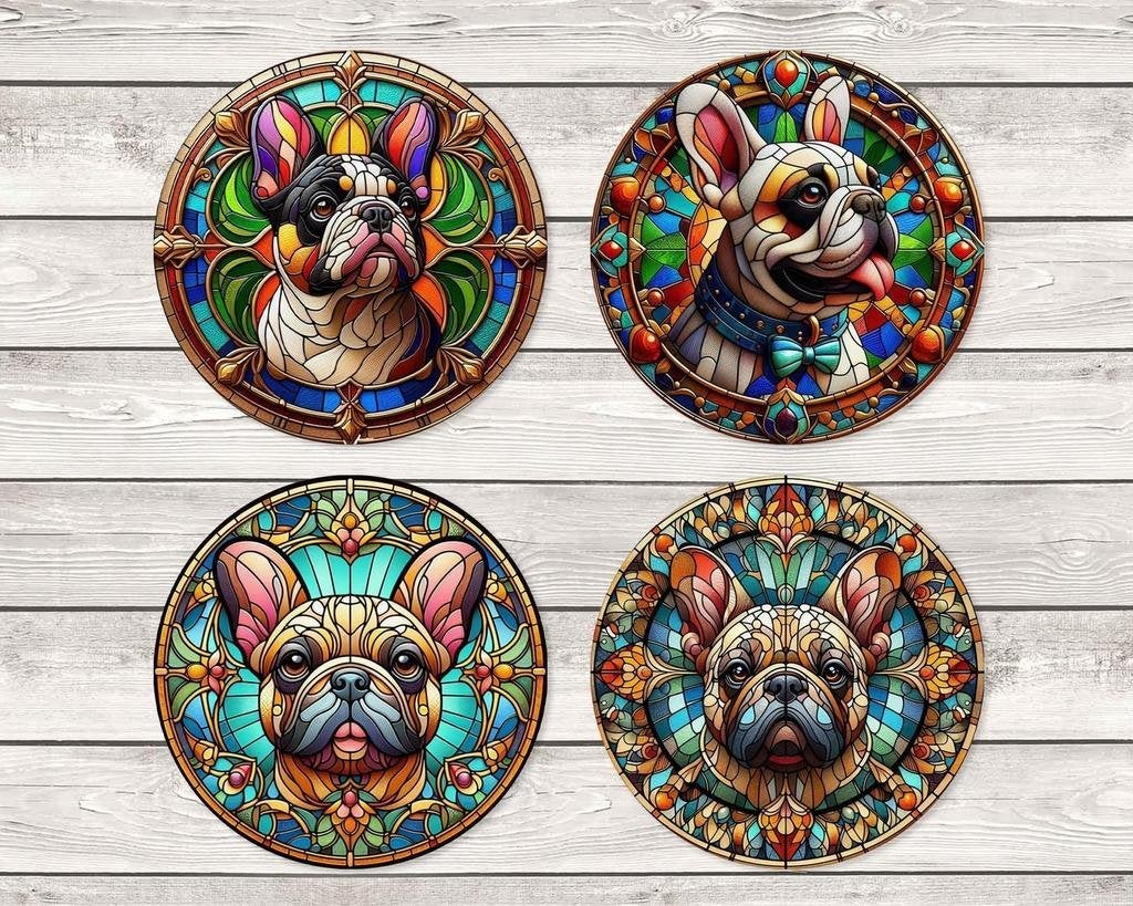 Franse Bulldog Glas in Lood onderzetters met houd, Ophalen of Verzenden, Nieuw