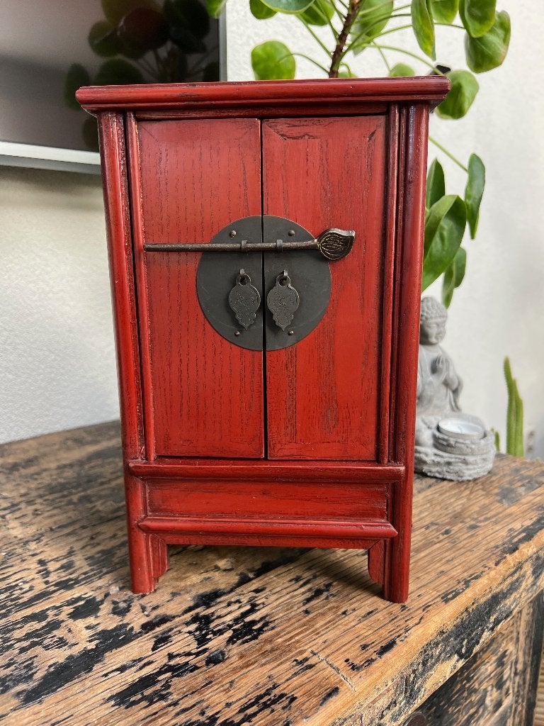 Chinees sieraden kastje in de vorm bruidskast uniek chinese, Antiek en Kunst, Hout, Handgemaakt, Doos, Ophalen of Verzenden