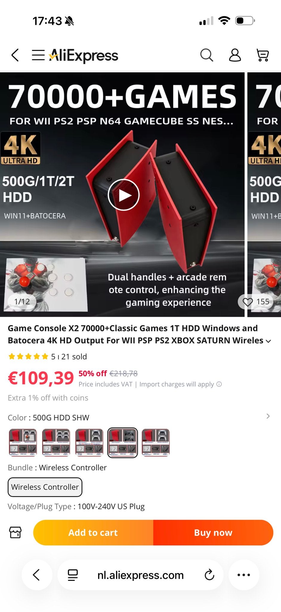 Game Console X2 70000+Classic Games 1T HDD, 1 speler, Ophalen of Verzenden, Vanaf 3 jaar