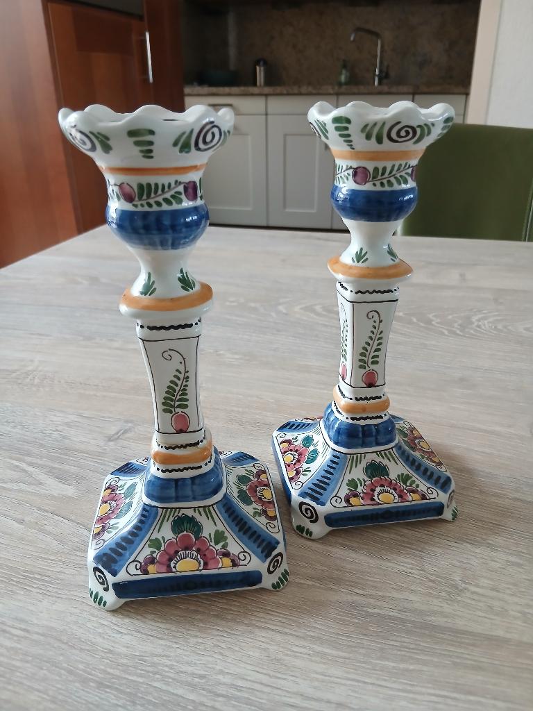 Kandelaars Delfpolychrome, Antiek en Kunst, Ophalen of Verzenden