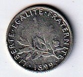 1  franc  1899   Frankrijk. km. 844.1, Ophalen of Verzenden, Frankrijk, Losse munt, Zilver