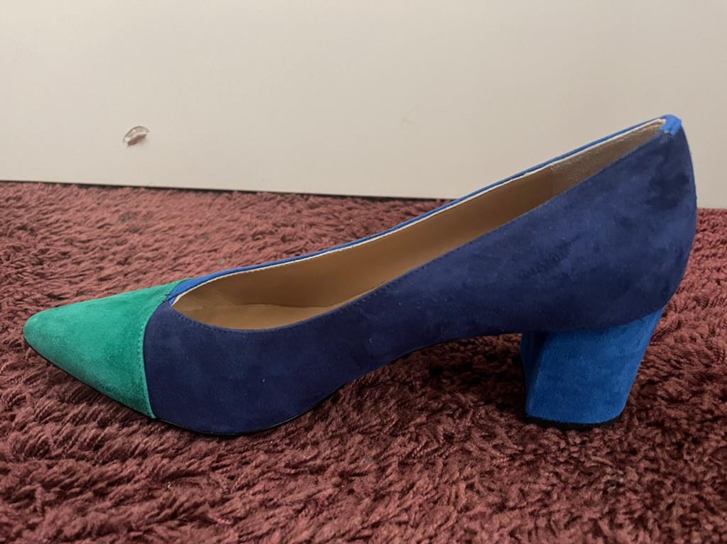 Marcos Nalini suède pumps blauw/groen, Ophalen of Verzenden, Zo goed als nieuw, Blauw, Pumps