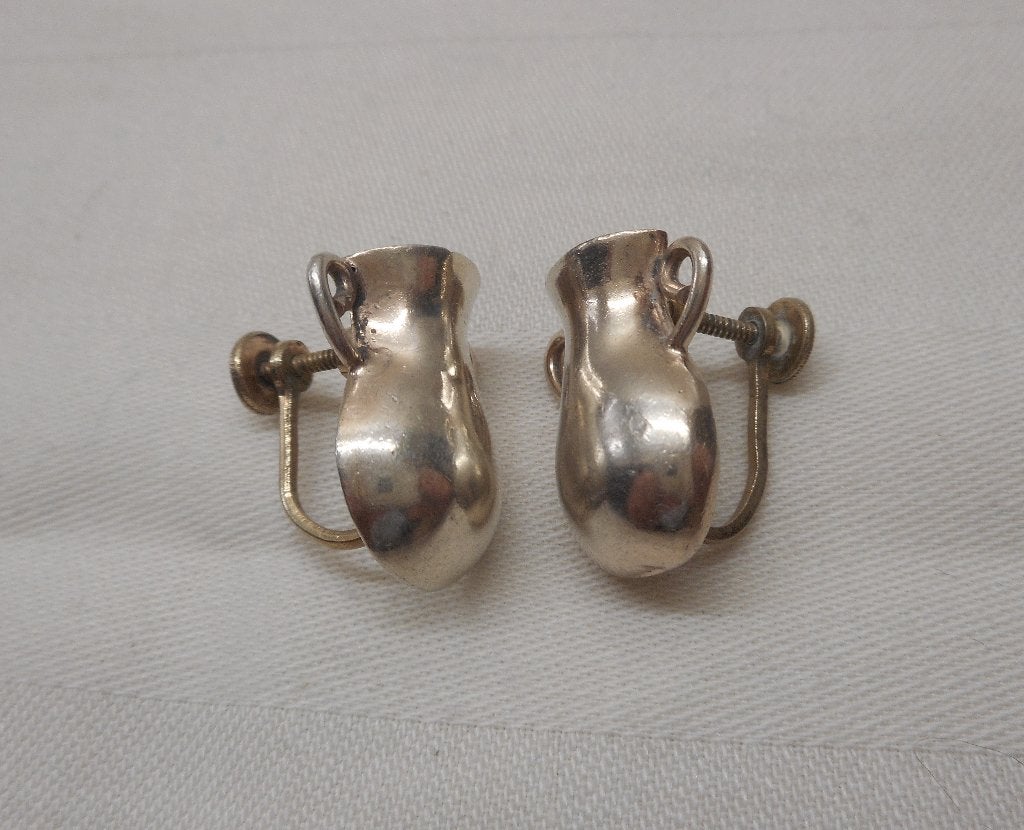 Antieke bijzondere zilveren schroef oorbellen kruik nr.481, Verzenden, Zilver, Oorbellen