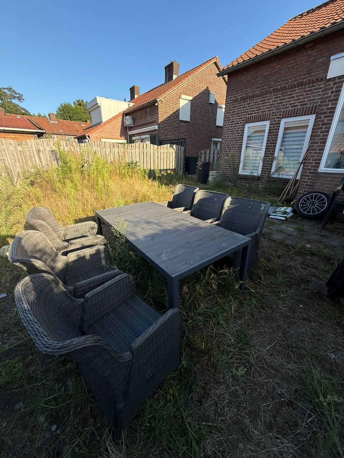 Tuinset wicker 6 persoons, Ophalen, Gebruikt, Eettafel, 6 zitplaatsen