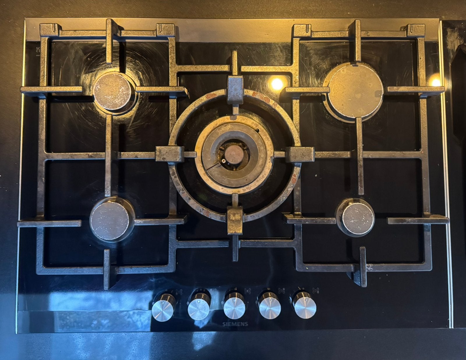 Siemens 5-pits gaskookplaat zwart glas – 71  52 cm, Ophalen, Gebruikt, Inbouw, Gas