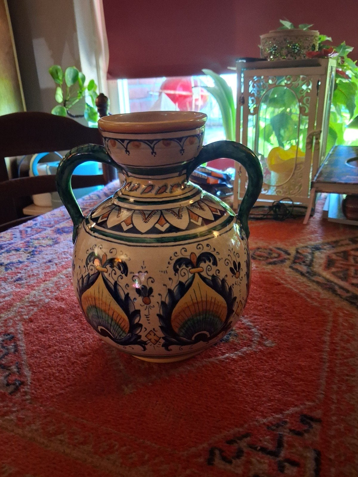 Vintage Handgeschilderde Spaanse Vaas met Handvatten, Ophalen of Verzenden