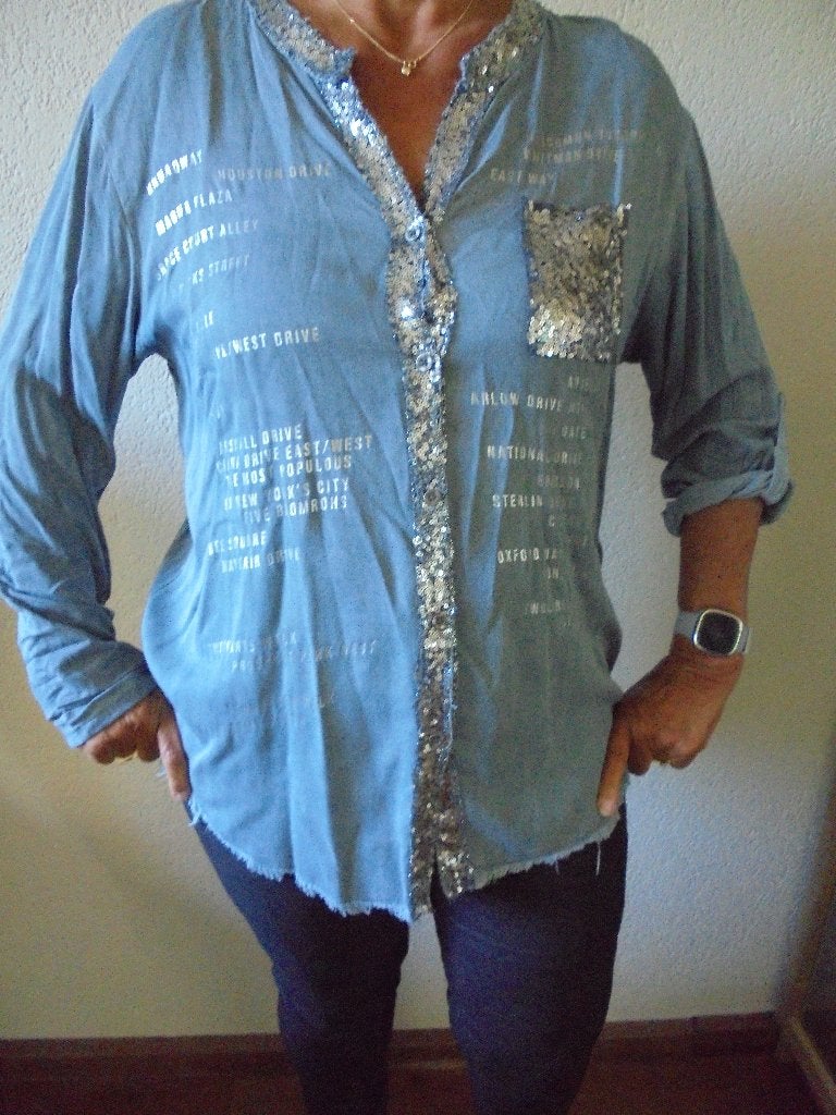 blauwe blouse, Ophalen of Verzenden, Zo goed als nieuw, Maat 42/44 (L), Blauw