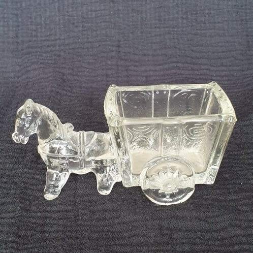 Vintage ca.1950's ezeltje met karretje van geperst glas, Antiek en Kunst, Ophalen of Verzenden