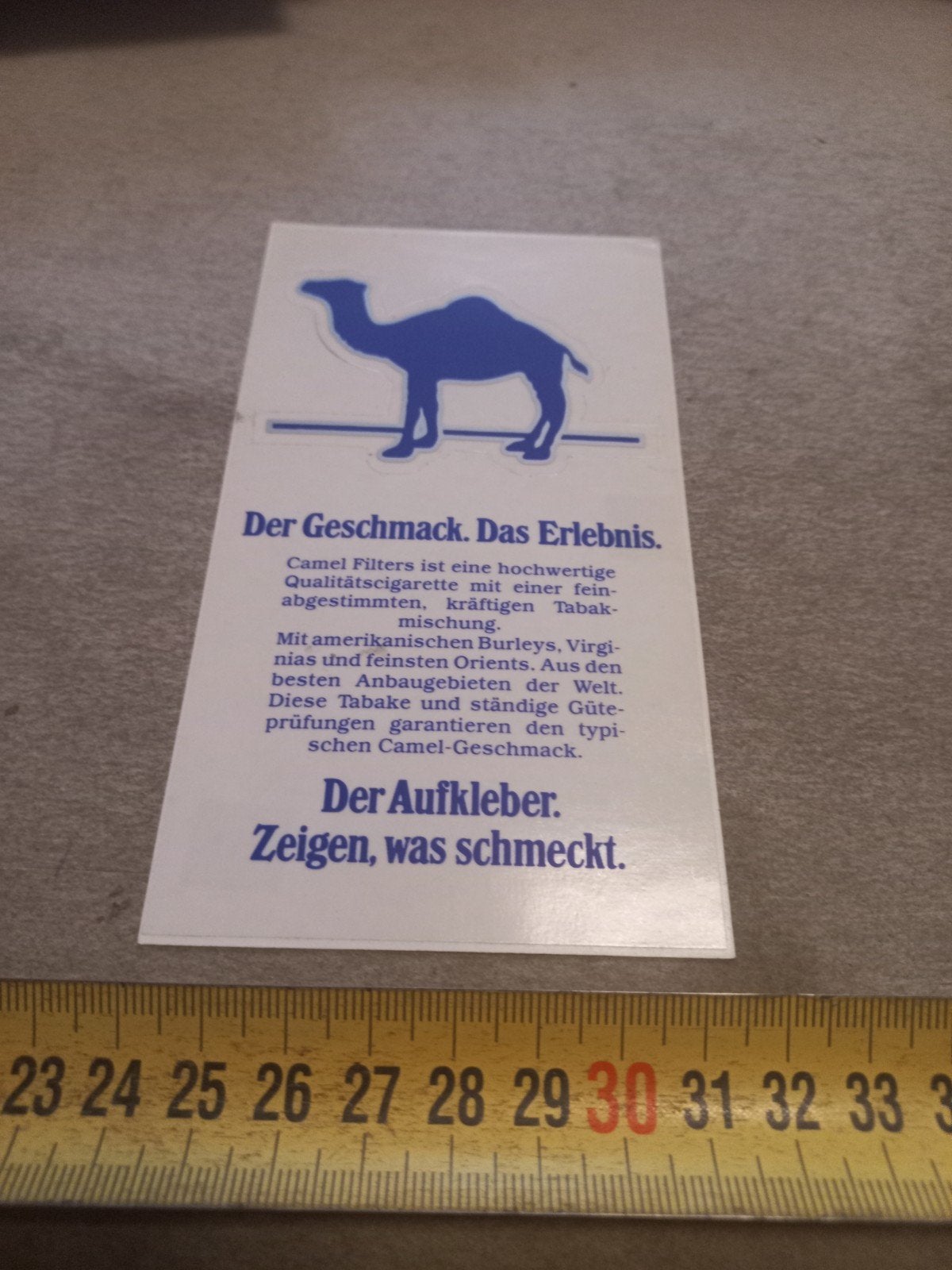 Vintage Camel Filters Sticker 'Der Geschmackt Das Erlebni, Ophalen of Verzenden