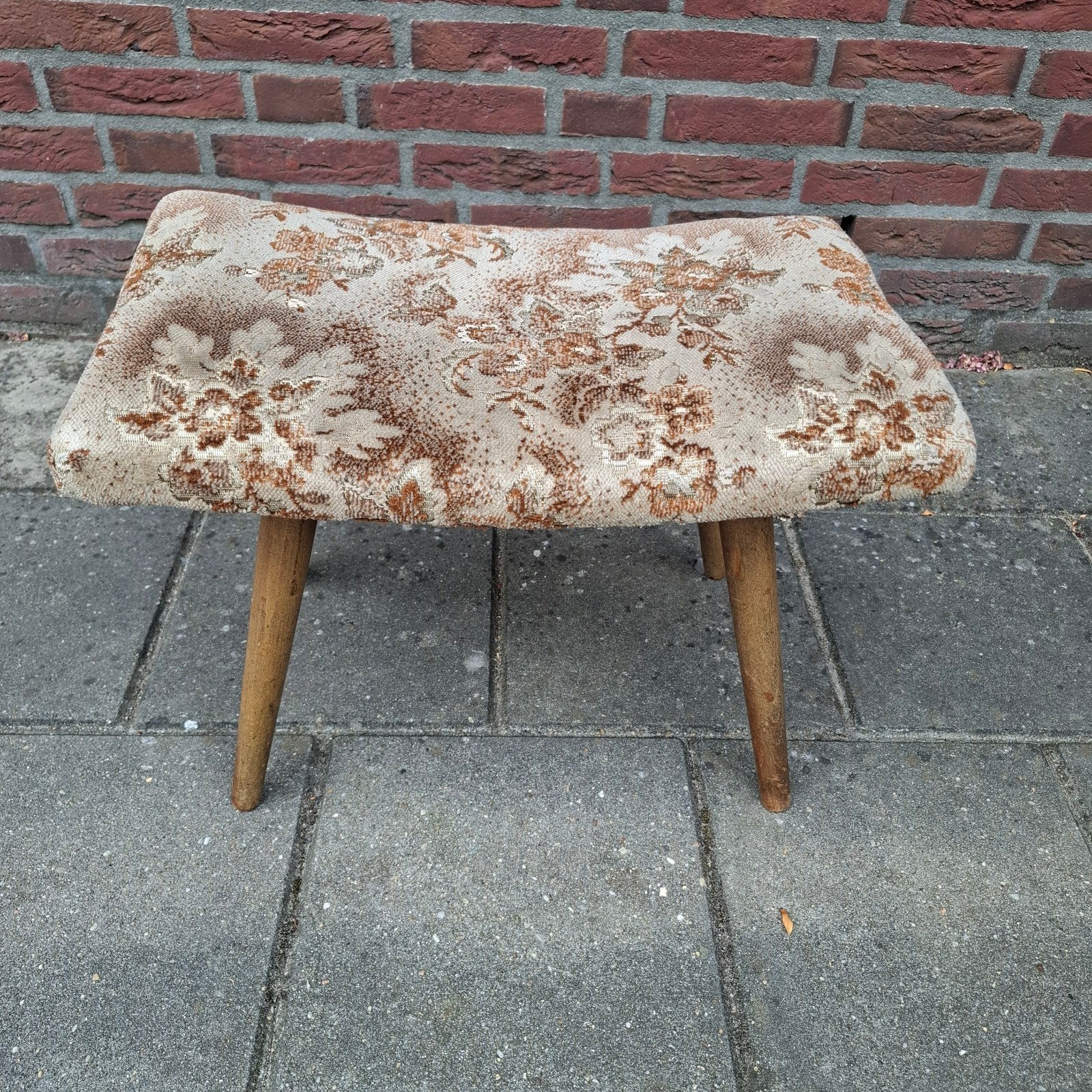 Retro voetenbankje bankje vintage, Ophalen, Hout, Minder dan 50 cm, Gebruikt