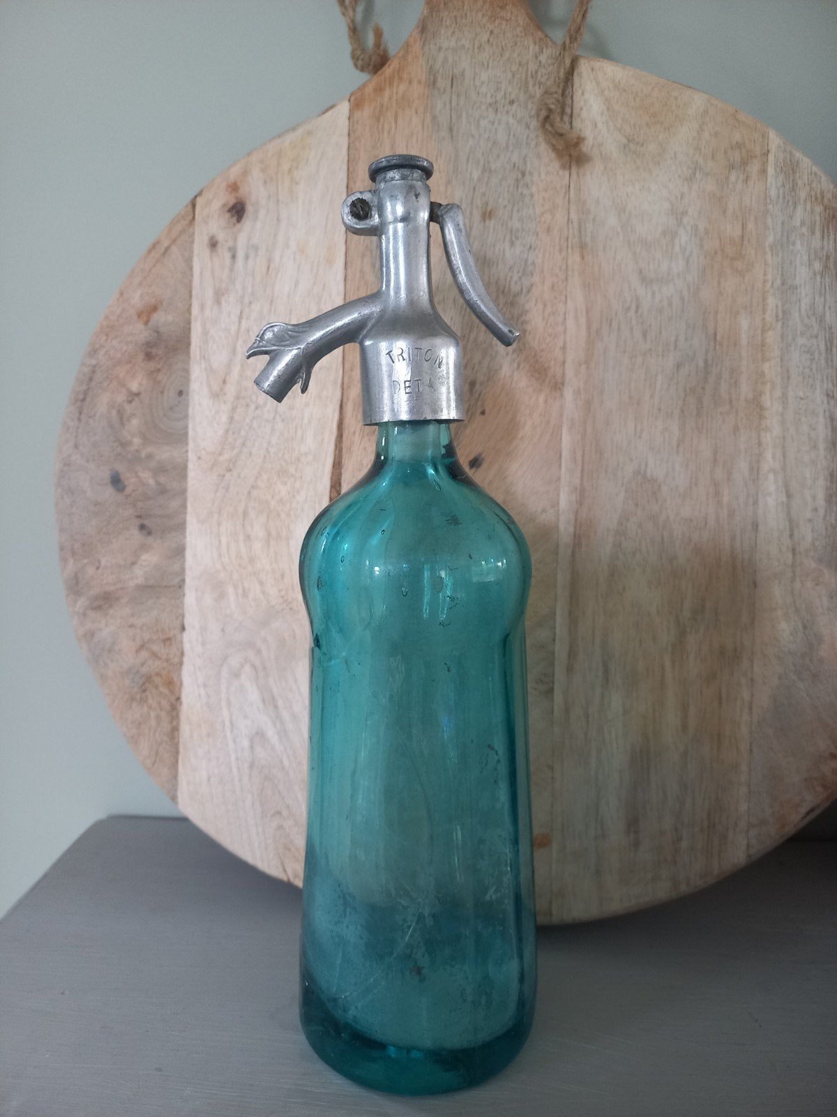 Vintage Siflesfles sifonfles spuitfles Triton DEIA - Turquoi, Ophalen of Verzenden