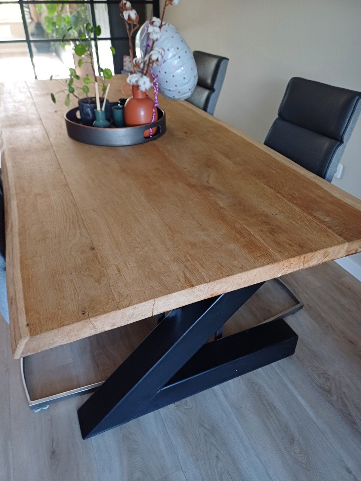 Eiken boomstamtafel 240x110 cm, Ophalen, 200 cm of meer, Zo goed als nieuw, Vijf personen of meer