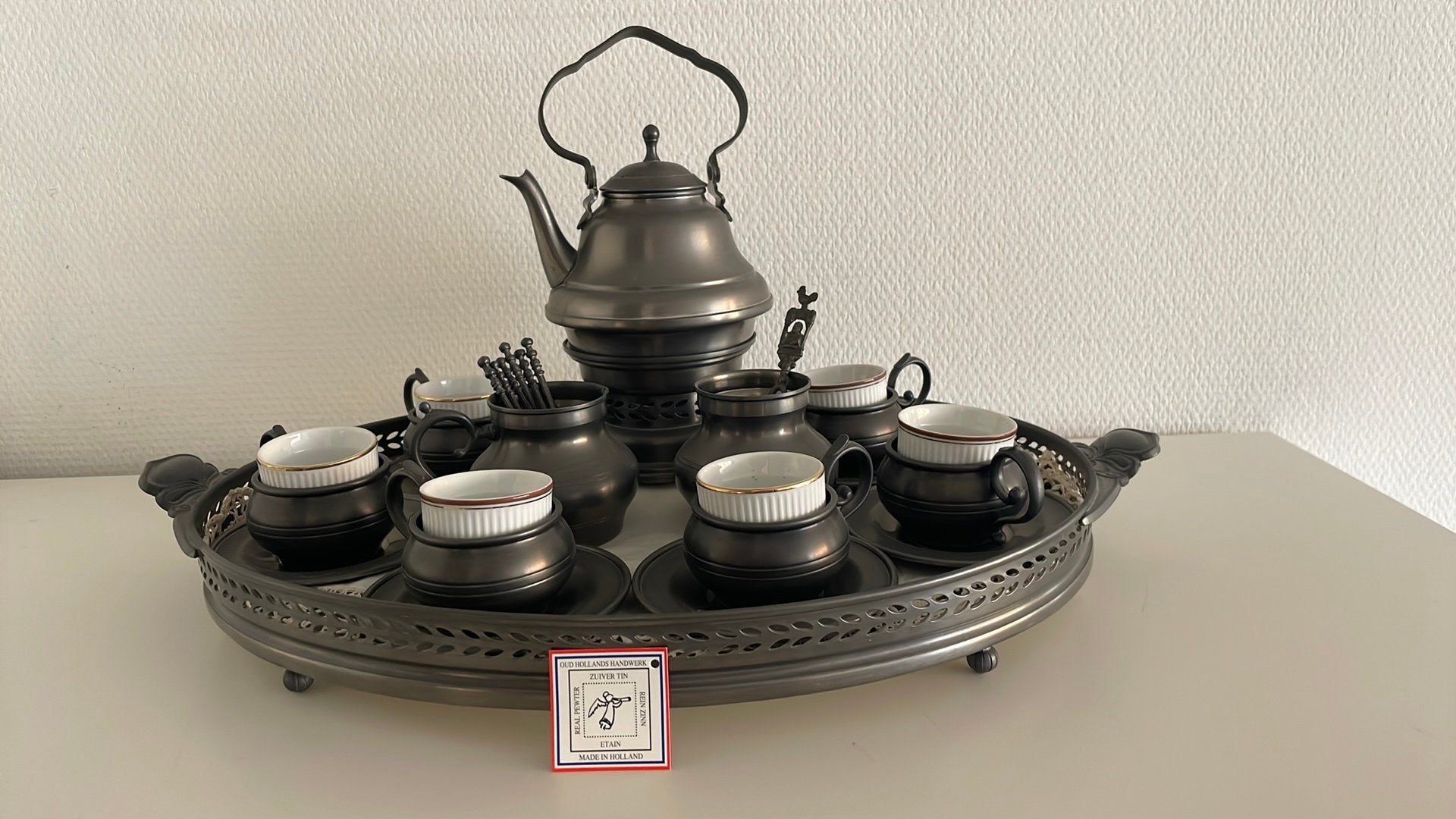 Compleet tinnen koffie/theeservies, Antiek en Kunst, Antiek | Tin, Ophalen