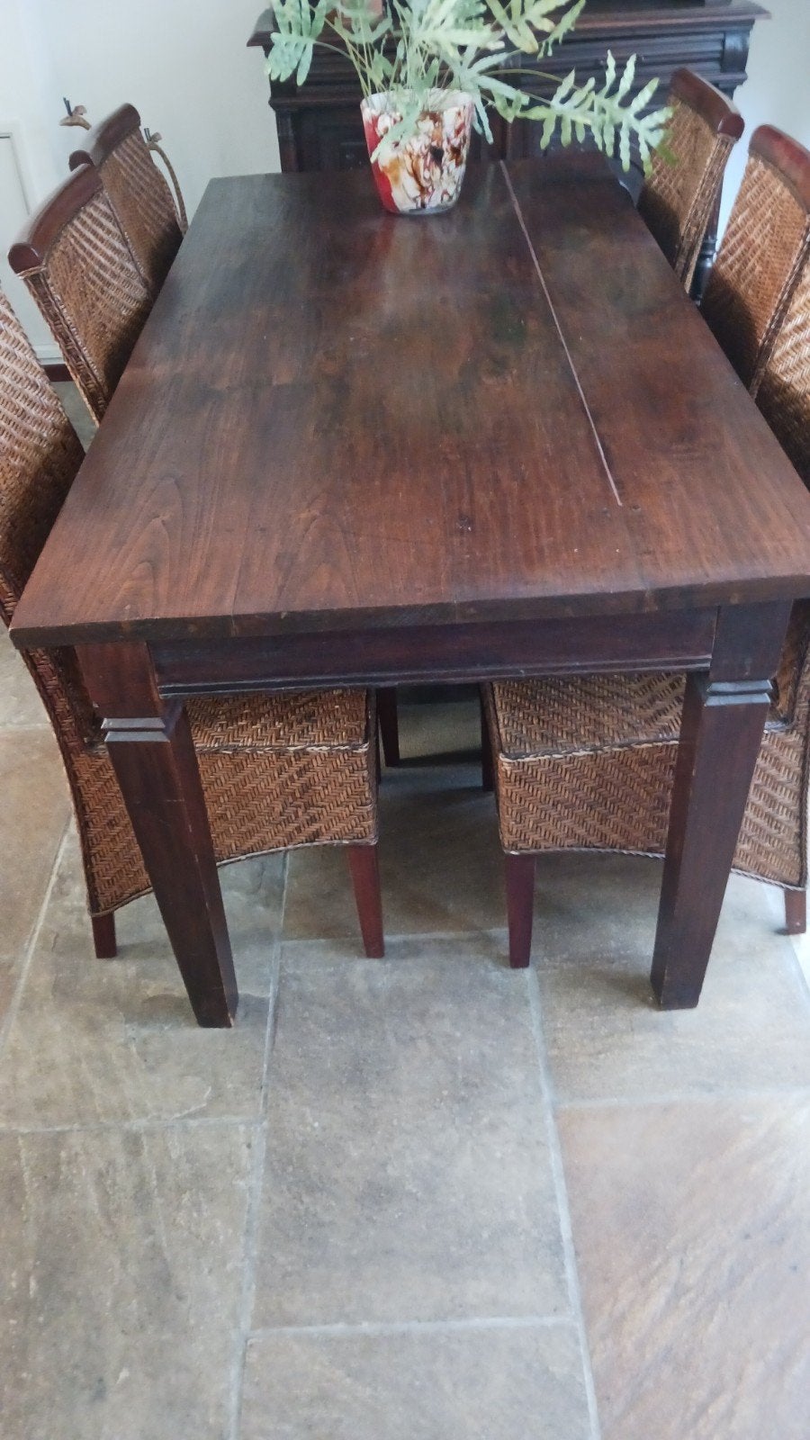 Elegante eettafel met 6 rotan stoelen, Huis en Inrichting, Ophalen, Gebruikt, 50 tot 100 cm, Overige houtsoorten