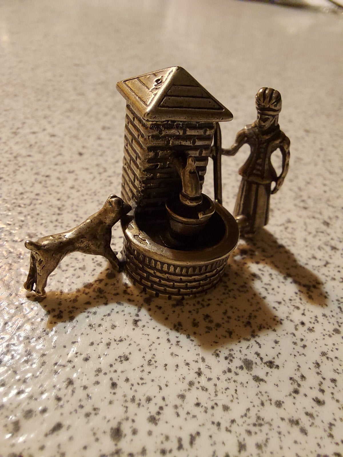 zilver miniatuur pomp met man en hond, Antiek en Kunst, Ophalen of Verzenden, Zilver
