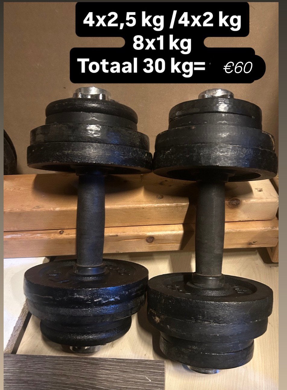 Dumbells/halters/ Weight plates / Barbell  from €50, Ophalen, Zo goed als nieuw, Fitnessbank