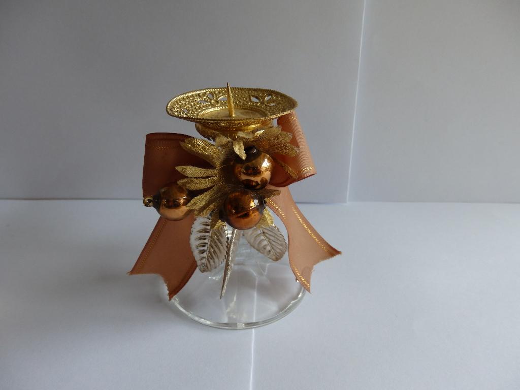 Vintage kerstversiering glazen kaarsenstandaard kaarshouder, Antiek en Kunst, Ophalen of Verzenden