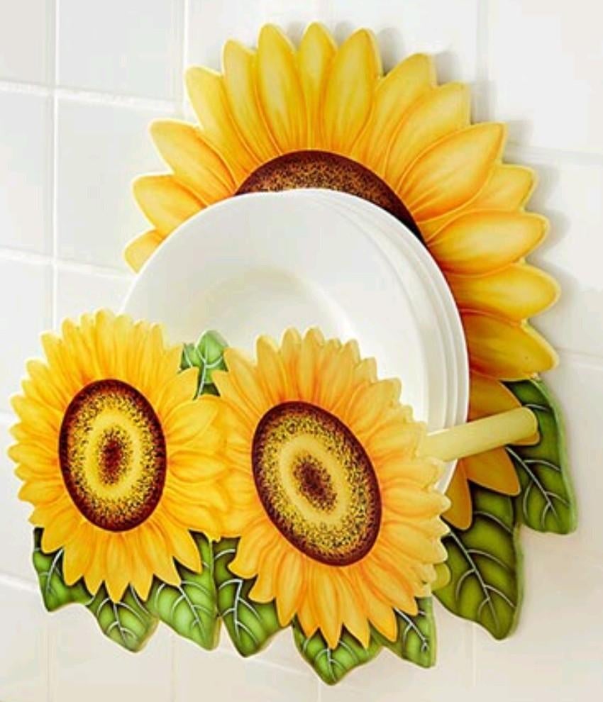 Zonnebloem Bordenhouder voor aan de Muur - Decoratief, Hout, Nieuw, Ophalen of Verzenden, Landelijk