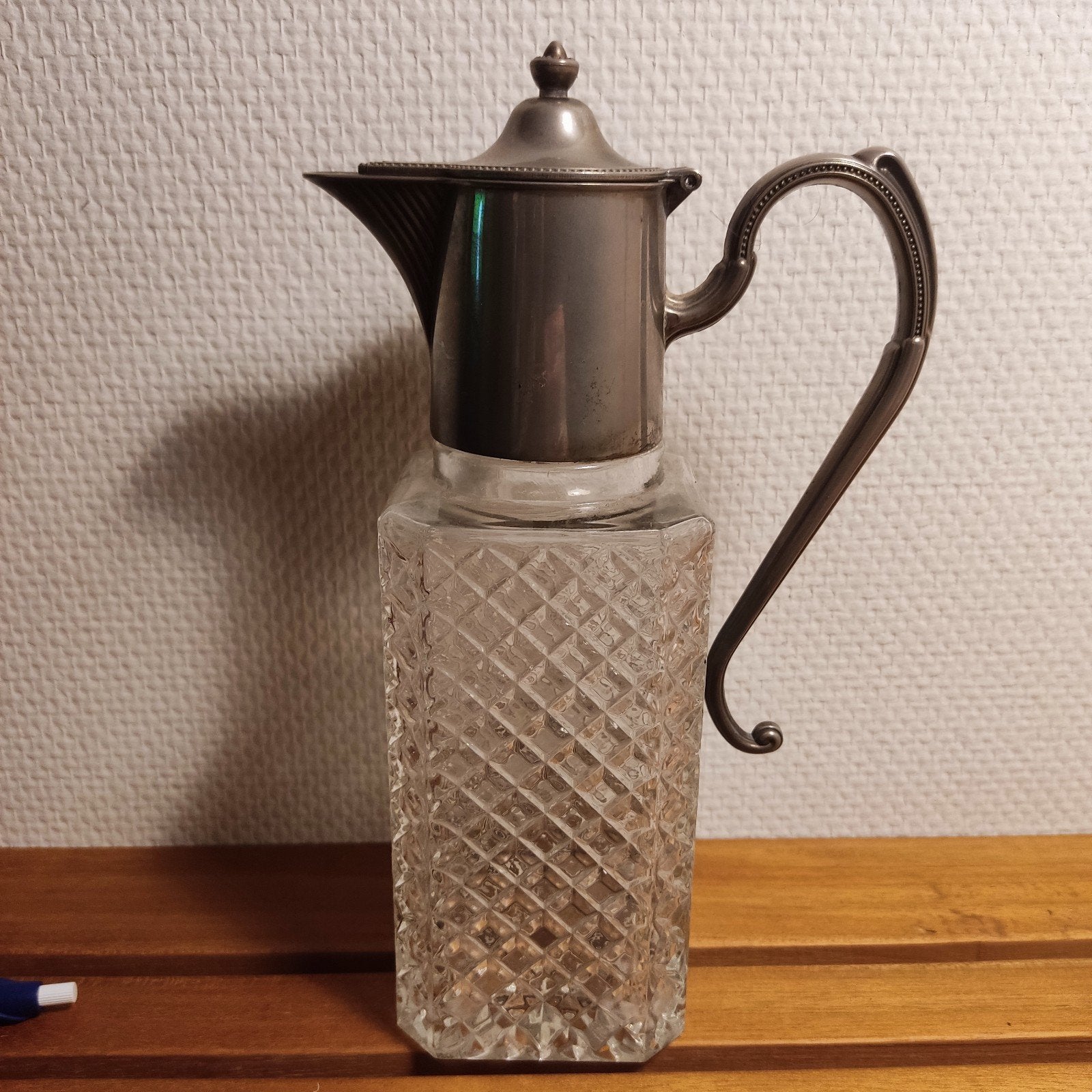 Antieke sngelse claret jug wijnkaraf geslepen glas & Verzilv, Ophalen of Verzenden
