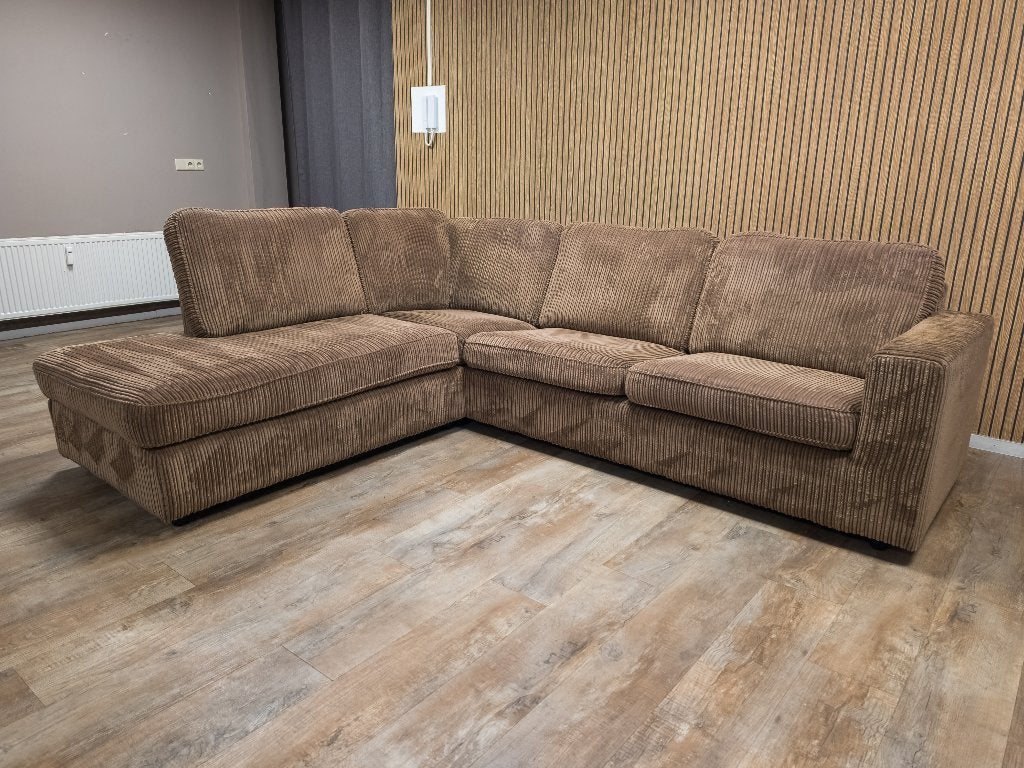 Zeer Mooi Nette BRUIN RIBSTOF Hoekbank | 220x270 | GERIENGD, Info@banxtel.nl, Hoekbank, Hoekbank, Ophalen of Verzenden
