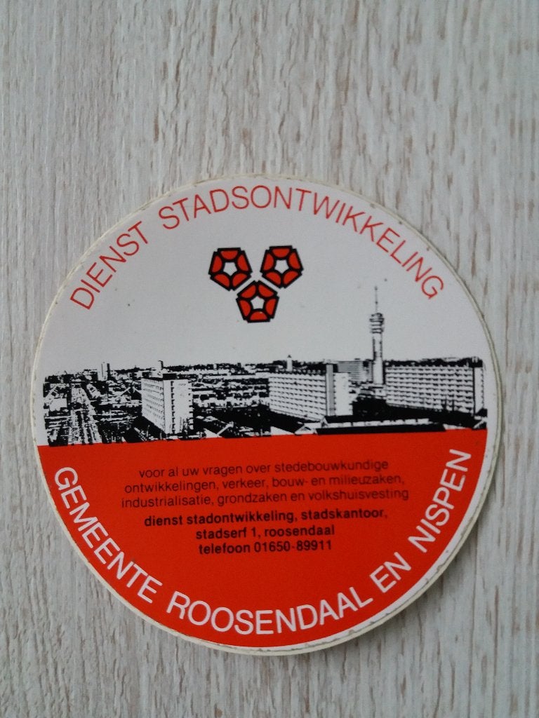 sticker Dienst stadsontwikkeling Gemeente Roosendaal en Nisp, Ophalen of Verzenden, Zo goed als nieuw, Overige typen