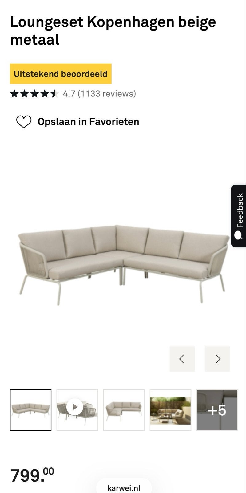 Loungeset Kopenhagen beige metaal zgan, Ophalen, Meer dan 8 zitplaatsen, Aluminium, Zo goed als nieuw