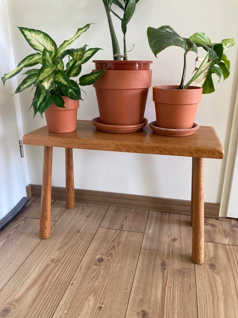 Vintage planten tafel bijzettafel brutalist mid century, Minder dan 45 cm, Rechthoekig, Hout, Gebruikt