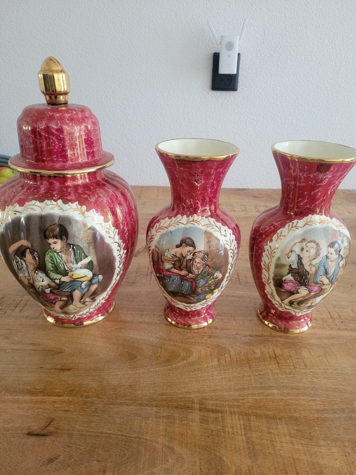Set van 3 antieke vazen met deksel en schilderingen, Ophalen of Verzenden