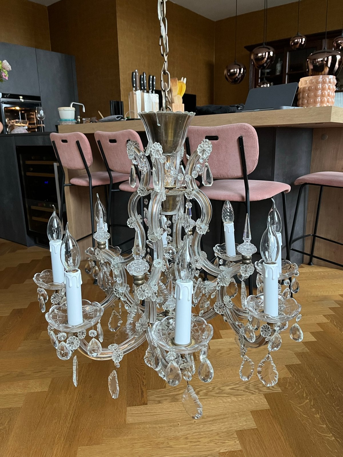 Prachtige Kroonluchter - 8-arms, Ophalen, Gebruikt, Glas, E14 (klein)