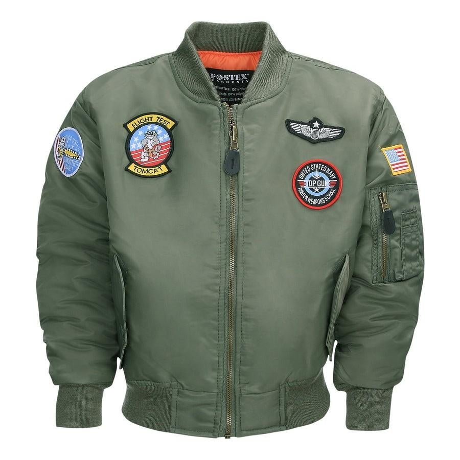 MA1 Winter Bomberjack Groen voor Kinderen - Top Gun Stijl, Fostex Garments, Fostex Garments, Jongen of Meisje, Onbekend