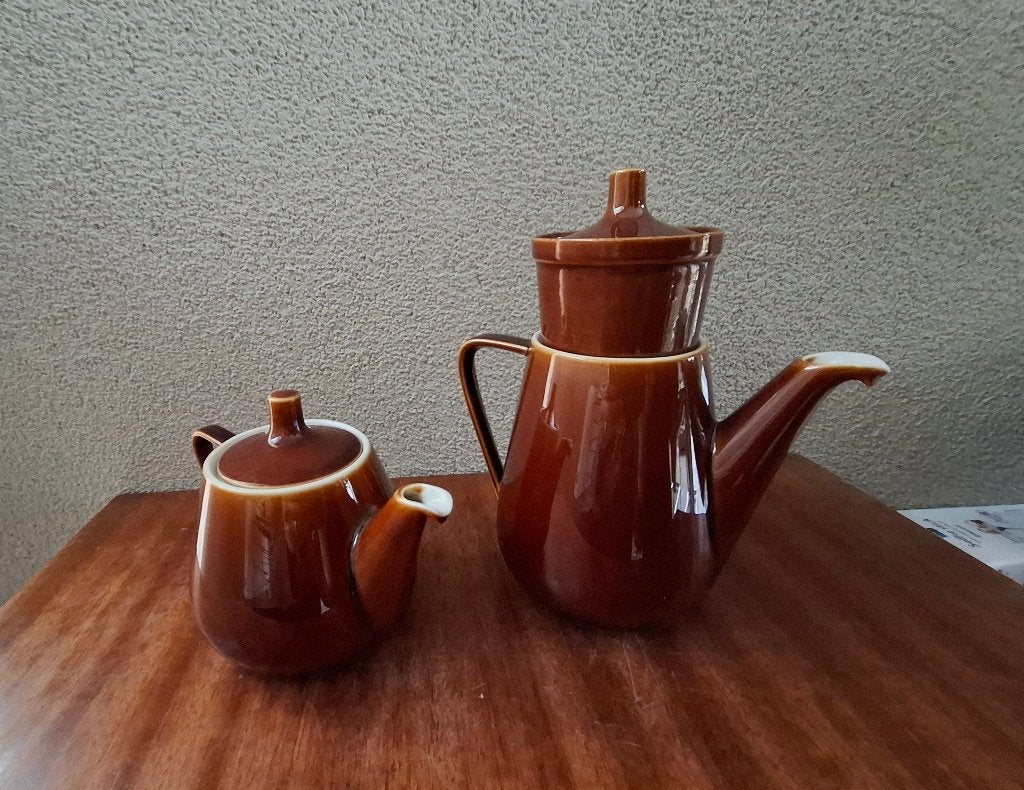 Vintage seventies bruine koffie- en theepot Villeroy & Boch, Gebruikt, Villeroy & Boch, Vintage, Ophalen of Verzenden