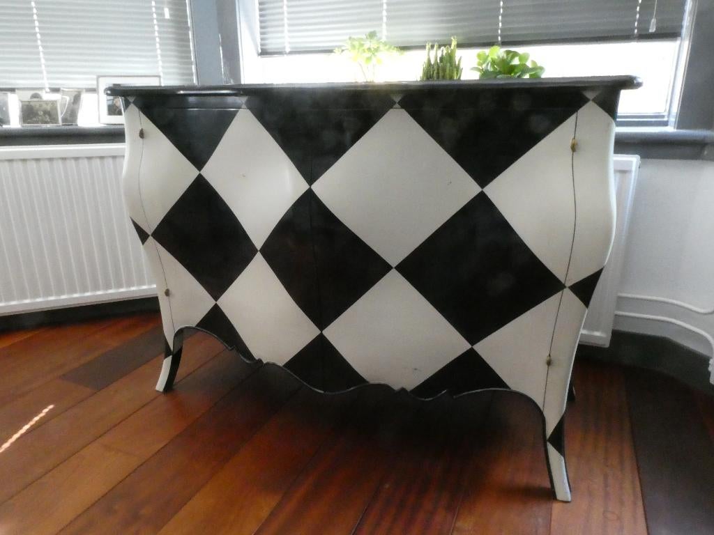 Teakhouten Dressoir met ruitpatroon B1.20xH0.86xD0.50, Ophalen, Met deur(en), 100 tot 150 cm, Teakhout
