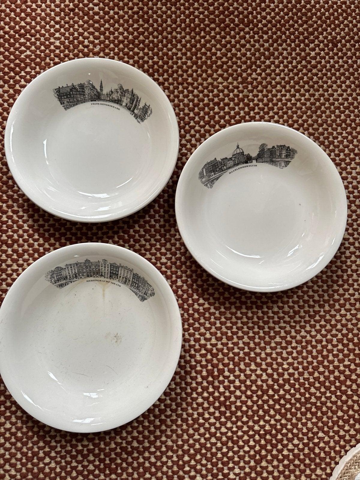 Set van 3 Vintage Gebaksbordjes met Stadsgezichten, Antiek en Kunst, Antiek | Servies los, Ophalen of Verzenden