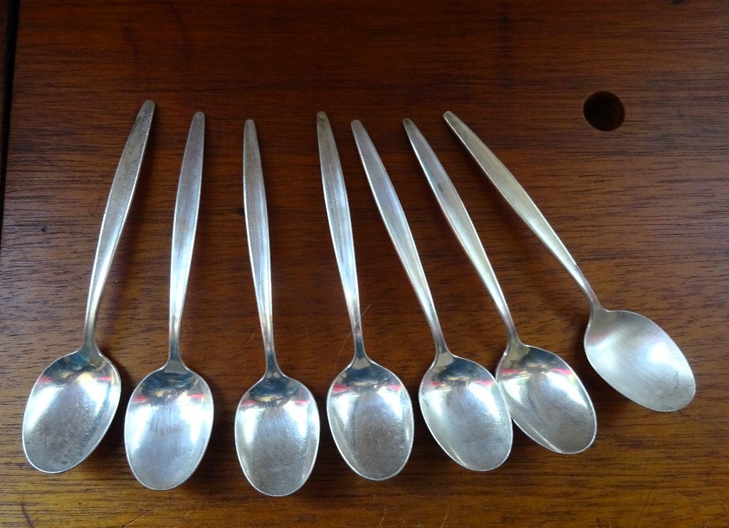 7 Vintage verzilverde (90) Theelepeltjes * 12 cm, Huis en Inrichting, Verzenden, Gebruikt, Rvs of Chroom, Theelepel