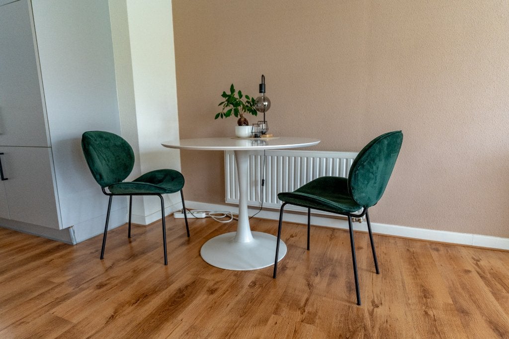 Ronde eettafel (met 2 stoelen), Huis en Inrichting, Tafels | Eettafels, Ophalen, Gebruikt, Rond, Vier personen